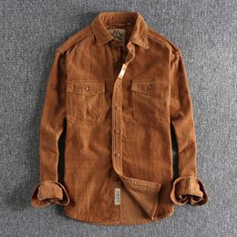 Vintage washed corduroy long-sleeved shirt mens simple and loose-fitting winter thick-style shirt coat 240329