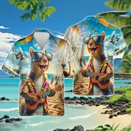 Mens Casual Shirts Hawaiian Cute Squirrel Graphic Beach For Men Clothes Cartoon Animal Blouses Funny Kawaii Short Sleeve Aloha Tops