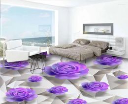 Papéis de parede PVC Murais de parede de parede de parede de piso 3D PVC PVC Rosas roxas decoração de casa de banheiro romântica