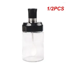 Storage Bottles 1/2PCS Food Salt Sugar Pepper Oliver Oil Spoon Cover Transparent 250ml Kitchen Accessories