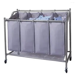 Laundry Bags KAZHAN Classics Rolling Hamper Heavy-Duty 4-Bag Sorter Cart Organizer With Wheels Gray