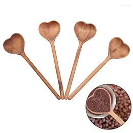 Spoons Wooden Heart Shaped Serving Stirring Dinner Drink Soup Dessert Coffee Baking Teaspoons Kitchen Tool Accessory Utensils