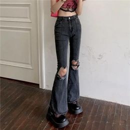 Women's Jeans NiceMix High Waist Pants Vintage Women Denim Chic Broken Hole Slim Punk Flare Female Harajuku Split Trousers