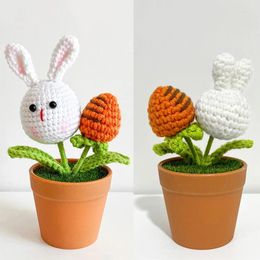 Decorative Flowers Simulation Knitted Potted Plant Wool Cartoon Carrot Finished Festival Birthday Gift Home Desk Decor Supplies