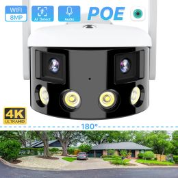 Cameras 4K 8MP Dual Lens WIFI IP Camera 4MP 180° View Angle Panoramic Camera POE Security Camera Human Detection Surveillance iCSee