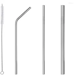 Drinking Straws Reusable Straw Set Straight Bent 304 Stainless Steel Metal With Cleaner Brush Bar Accessories