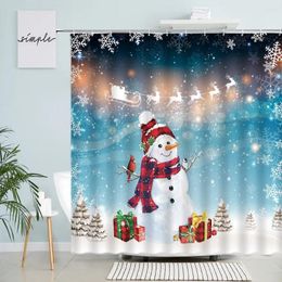 Shower Curtains Cute Snowman Christmas Snowflake Elk Bird Cedar Gift Winter Scenery Blue Year Xmas Fabric Bathroom Decor Set