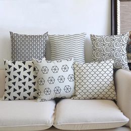 Pillow Black White Concise Geometrics Covers Triangle Circle Line Waves Sofa Throw Case Cotton Linen 45 45cm