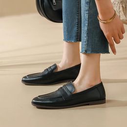Casual Shoes Simple Loafers Women Slip-On Flats Cowhide Ladies White Mules Round To Leather Daily Driving Basic Moccasins