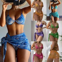 Designer bikini 2024 New Womens Swimsuit Marble Pattern Three Piece Set Sexy Bikini designer swimwear