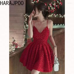 Party Dresses Harajpoo Elegant Red Dress Female Crowd Design Birthday Gift Open Back Strap Short Sweet Evening Women Vestidos