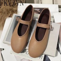 Casual Shoes Fashion Round Toe One Belt Flats Leisure Mule Buckle Straps Holiday Outwear Apricot For Women