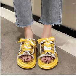 Slippers Personalized Graffiti Thick Bottom Small Fragrance Flip-flops Muffin Is Half Blown Personality Fashion Anti-slip Wear