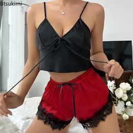 Home Clothing 2024 Women's Summer Sexy Satin Pijamas Set Nightie Slips Sleeveless Cami Top And Shorts Sleepwear Sets Female Nightwear