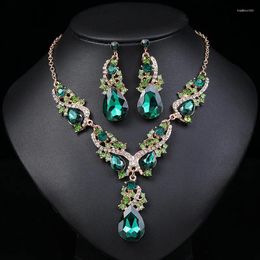 Pendant Necklaces 2024 Latest Design Exaggerated Earrings Necklace 2 Pieces Set Retro Green Big Chain Party Club