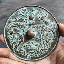 Decorative Figurines Collection Of Antique Bronzes: Pure Copper Dragon And Phoenix Bronze Mirror
