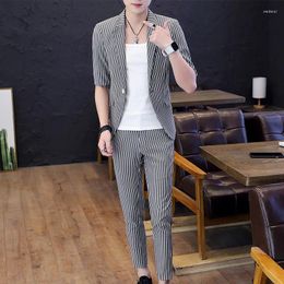 Men's Suits 2024 High-end Mid-sleeve Suit (Blazer Western Pants) Trend Handsome Boutique Summer Half Sleeve Blazer Two-piece Set