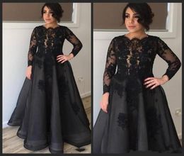 Black Applique Lace Evening Dresses Long Sleeve A Line Prom Gowns Plus Size Simple Mother Of Groom Dress4391385