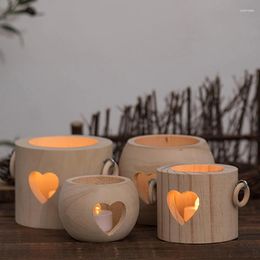 Candle Holders Home Decorations Retro Wooden Wedding Party Romantic Hollow Heart Wood Candlestick Tealight Ornaments