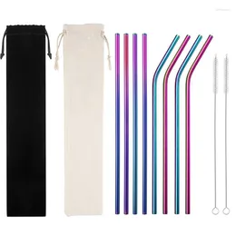 Drinking Straws 8Pcs Reusable Metal Cocktails Straw 304 Stainless Steel Kids For Kid Travel Bar With Storage Bag