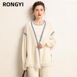 Women's Knits RONGYI Goat Cashmere Sweater Front And Back Needle Tassel Jacquard Split Cardigan Knitted Casual Autumn Winter