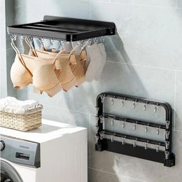 Kitchen Storage Folding Hanger Free Punching Clothes Drying Wall Hanging Bathroom Indoor Balcony Socks