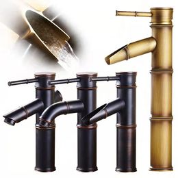 Bathroom Sink Faucets Retro Basin Black Ancient/antique Bamboo Faucet And Cold Above Counter Widespread