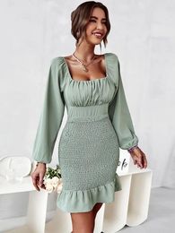 Casual Dresses Ladies Vintage French Style Long Sleeve Summer Dress Women Party Mini Bodycon Sundress Female Robe Vestidos