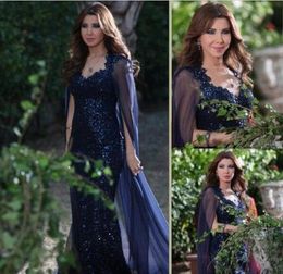 2015 Rami Kadi Mermaid Evening Dress For Dubai Arabic Saudi Arabian Prom Dresses Long Navy Blue Sequined Cheap Backless Formal Par3554564