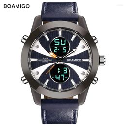 Wristwatches BOAMIGO Brand Watches Men Sports LED Leather Digital 30m Water Resistant Quartz Reloj Masculino