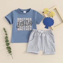 Clothing Sets 2024-03-07 Lioraitiin Summer Kids Toddler Boys Outfits Letter Print Short Sleeve T-Shirt And Elastic Shorts Vacation Clothes