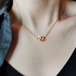 Double ring heart 2021 new simple necklace female clavicle chain Female Minority design sense net red ins style Jewellery gift