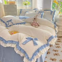 Bedding Sets Blue Kawaii Bed Sheet Pillowcase Fashion Girl Princess Duvet Cover 3/4 Pieces Cute Home Decoration