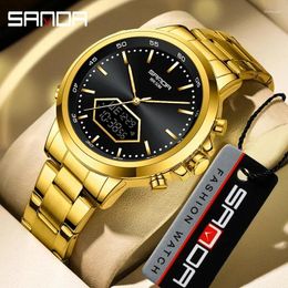 Wristwatches SANDA 3301Sport Watch Men Small Dial Boys Girls Students LED Digital Watches Military Waterproof Dual Display Wristwatch