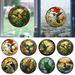 Window Stickers Anti-collision Film Colourful Glass Electrostatic Stained Hummingbird Butterfly Flower Retro Sticker Home Decor