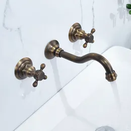 Bathroom Sink Faucets Faucet Mixer Tap Wash Basin Matte Black And Cold Water Wall Mount Spout Bath Double Handle Antique