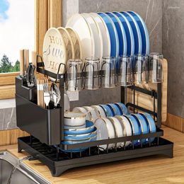Kitchen Storage 1pc Dish Drying Rack For Counter Over The Sink With Double-Layer Bowl Drain Board Cutlery Accessories