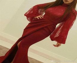 2019 Cheap Dark Red Evening Dress Arabic Dubai Muslim High Neck Celebrity Formal Holiday Wear Prom Party Gown Custom Made Plus Siz3950976