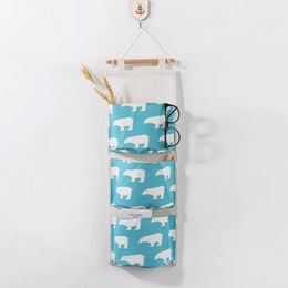 Cartoon 3 Pockets Wall Hanging Organiser Storage Bag Home Kitchen Bedroom Bathroom Mounted Wardrobe Sundries Pouch