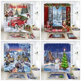 Shower Curtains Christmas Bathroom Sets With Curtain And Rugs Red Truck Set Xmas Decor