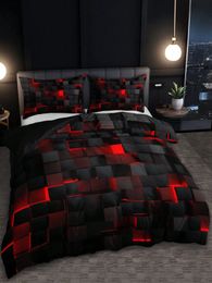 Technology Style Red Grid Comforter Cover Set Including 1 Comforter Cover And 2 Pillowcases Suitable For Home And Dormitory Use 240401