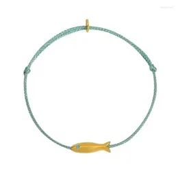 Charm Bracelets Gold Fish Bracelet Blue Silk Thread Woven Adjustable Wristband Statement Jewellery