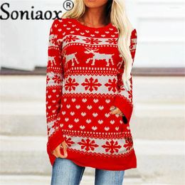 Women's Hoodies Fashion Party Christmas T Shirts Women Elk Snowflake Print Long Sleeve Tops Loose Casual Harajuku Ladies Autumn Sweatshirt