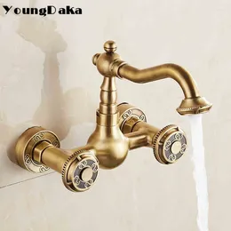 Bathroom Sink Faucets Arrivel Double Handle Faucet Basin Carved Tap Antique Brass And Cold Kitchen Water 360 Degree Rotating