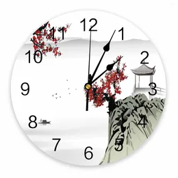 Wall Clocks Chinese Style Landscape Painting Decorative Round Clock Custom Design Non Ticking Silent Bedrooms Large