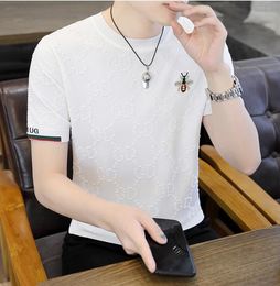 Summer Men's casual printed T-shirts embroidery sequins black white simple stlye Tees tshirt Pluz size Short Sleeves pink Top Clothes Tees