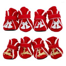 Dog Apparel 4pcs Pet Shoes Cute Elk Christmas Anti-slip Plus Velvet Snow Boot Footwear Thick Warm For Small Cat