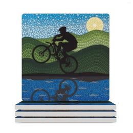 Table Mats Silhouette Series Biker Ceramic Coasters (Square) Tea Cup Holder Set For Flower