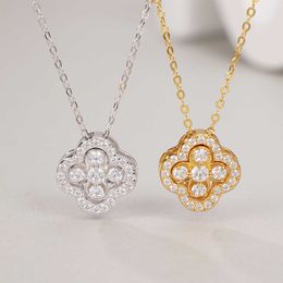 Pendant Necklaces S925 Silver Multi Band Clover Necklace with Micro Inlaid Full Diamond Simple and Advanced Design Live Broadcast