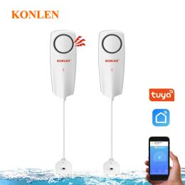 Detector KONLEN WIFI Liquid Leak Sensor Wireless Water Level Detector Leakage Overflow Buzzer Tuya Smart Life APP Push Alarm Alerts